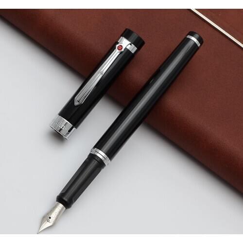 High Quality Medium Nib 0.5mm Black Fountain Pen Brand Metal School Study Office Business Writing Pens Gifts