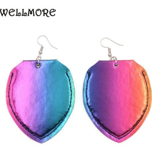 WELLMORE cheap fashion Jewelry colorful leather earrings dangle drop earrings for women Wholesale