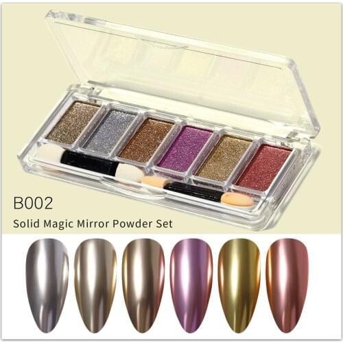 Newbeginning-Beauty6 Color/Set Solid Magic Mirror Powder for Nails Art Decoration Fashion Mixed Aurora Nail Glitter for Manicure