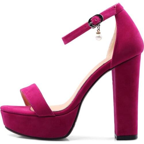 2021 Summer Sandals Chunky heels Mei red Apricot Black Buckles strap Party shoes Fashion Waterproof Women shoes Big size 32-46