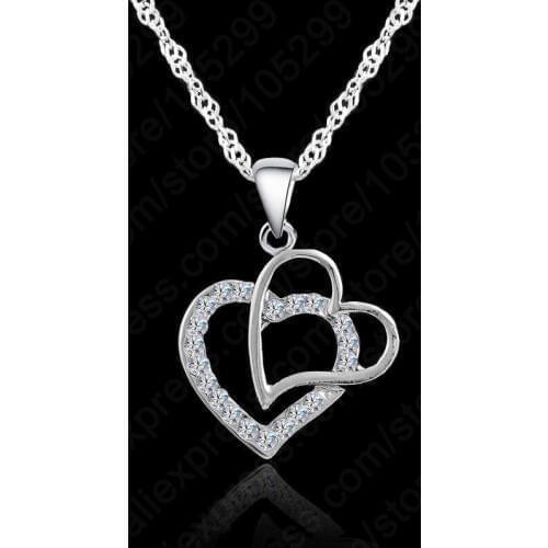 Women Gift Romantic 925 Sterling Silver Heart Shape Chain Necklace Crystal Pendant Necklace Women Wedding Jewelry