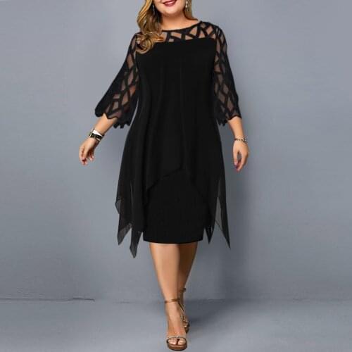 Women Perspective Mesh Dress Fashion Chiffon Hollow Out O-neck Dress Double Plus Size Dress Skirt Vestidos De Verano #G3