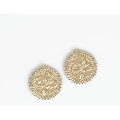 14k Gold Filled Snake Charm Gold Medallion Coin Pendant 17mm Round Pendant Charm 10331850