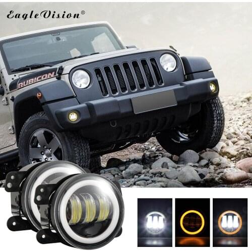 1 Pair 4 Inch 30W 6000K Round Yellow Led Fog Lights White Halo Ring Off Road Fog Lamps For Jeep Wrangler JK TJ LJ Grand Cherokee