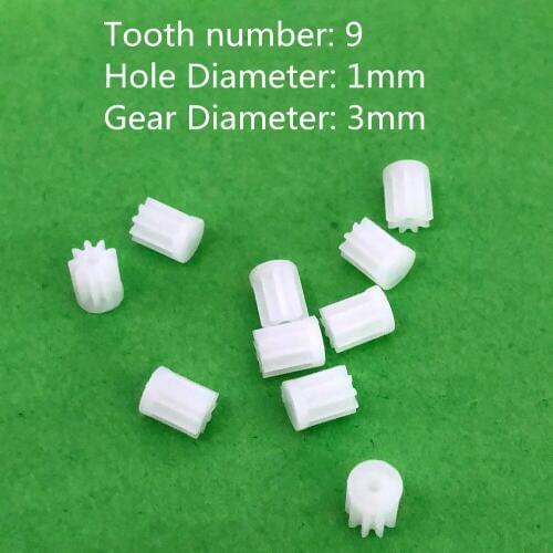 10pcs/lot 91A Mini Plastic Motor Shaft Gear Sets 9 Tooth 1mm Hole Diameter DIY Helicopter Robot Parts Free Shipping Russia