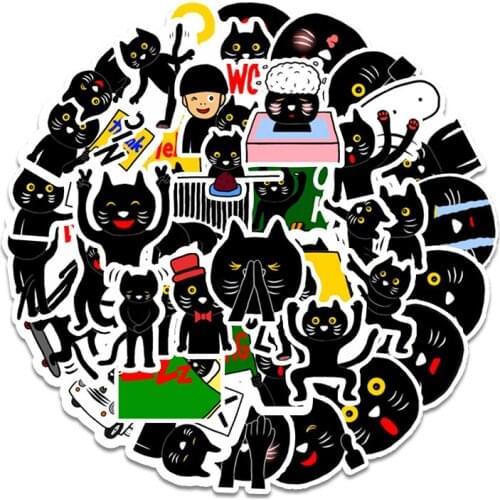 40Pcs Black Cartoon Cat Sticker Waterproof For Suitcase Refrigerator Skateboard Car Accessories Sticker