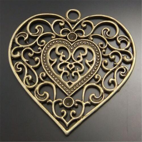 6pcs Hollow Lover Vintage Necklace Pendant Jewelry Charms Antique Bronze Tone Alloy Heart Pendants Charms 58*56*2mm 02410