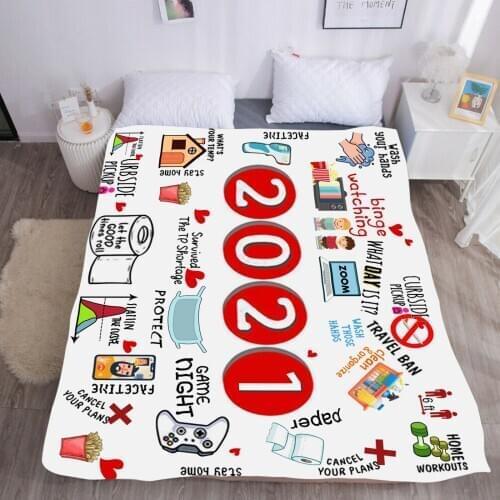 96x114CM 2020/2021 New Years Eve Blanket 2020 Commemorative Element Rug Warm Cartoon Printing Quilt Letter Printed Blankets