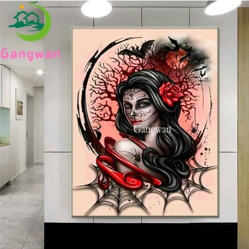 5d diy diamond painting Skull woman full square round diamond embroidery mosaic Dark & Lovely Art halloween Horror Witch art