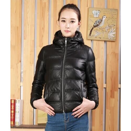 Shipping,women Genuine Free leather jacket.winter warm female 20% white duck down sheepskin outwear,soft plus size leather coat