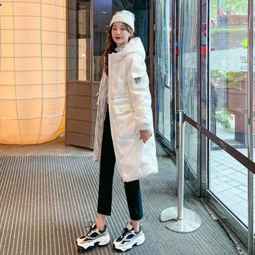 Glossy down padded jacket women mid-length Down Jacket 2021 winter new loose over-knee warm thicken fashion padded padded jacket