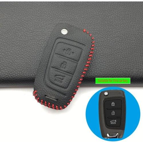 Praise Car Key Case Leather Cover Case for Hyundai Elantra 2016 2017 2018 Xinyuexin Solaris 3 Buttons Folding Remote Shell Key