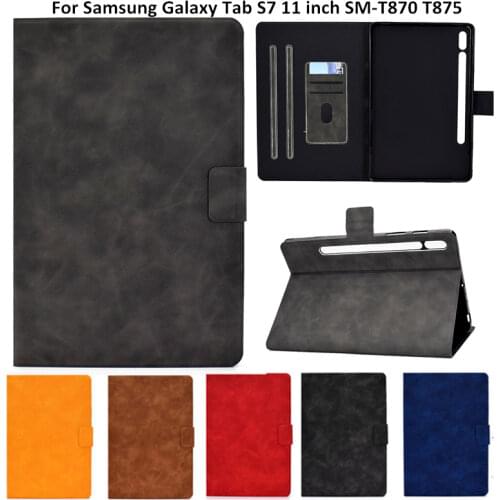 For Samsung Galaxy Tab S7 SM-T870 T875 Case Flip PU Leather Vintage Tablet Skin Funda for Tab S7 Cover 11 inch