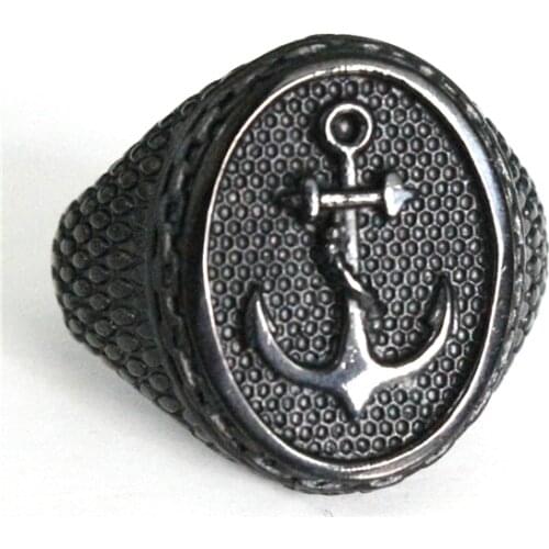 Black Anchor Ring 316L Stainless Steel Jewelry Mens Women Sailor Biker Ring