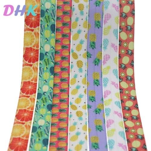 DHK 5/8'' 50yards fruits pineapple orange printed Fold Elastic FOE stretch ribbon hairbow headwear headband DIY OEM S1169