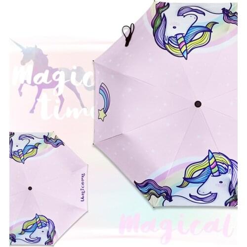 Unicorn Rainbow Designer Umbrella Three-Folding Non-Auto Umbrella Cartoon Windproof Folding Sun Rain Lolita