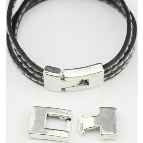 Dmtry 5set High Quality Antique Silver 12x2mm Cuff Bracelets&Bangles Findings Hook Clasp for Flat Leather Round Leather LC0027