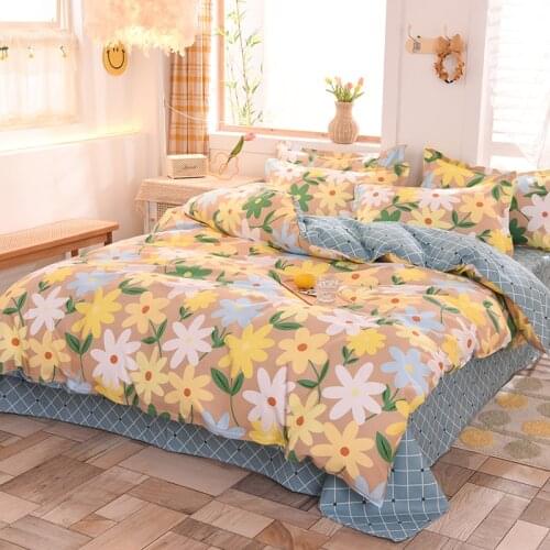 Jeefttby Home Textile King Queen Twin Bed Linen Girl Kid Teen Bedding Set Green Leaf Duvet Quilt Cover Pillowcase Flat Bed Sheet