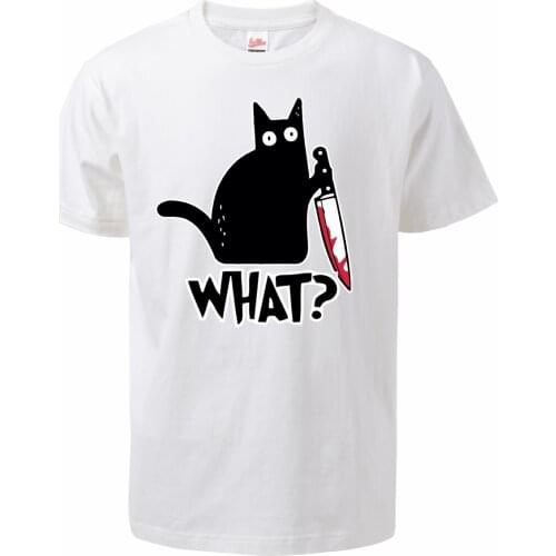 Cute Cats What T Shirt Men Summer New Tee Shirts Balck Cat Short Sleeve Cute Fashion Animal Cats Tops Tees Brand Streetwear