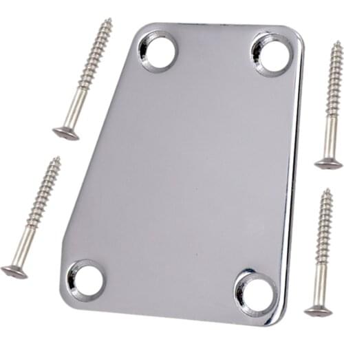 Electric Guitar Chrome 4-Hole Neckplate Neck Plate with Mounting Screws Fits for ST Electric Guitar Accessory