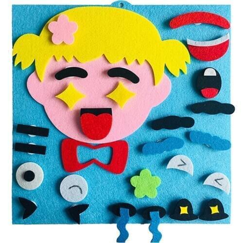 DIY Toys Emotion Change Puzzle Toys Facial Puzzle Game Facial Expression Felt Fabric Handmade Stickers Kids Educational Toys