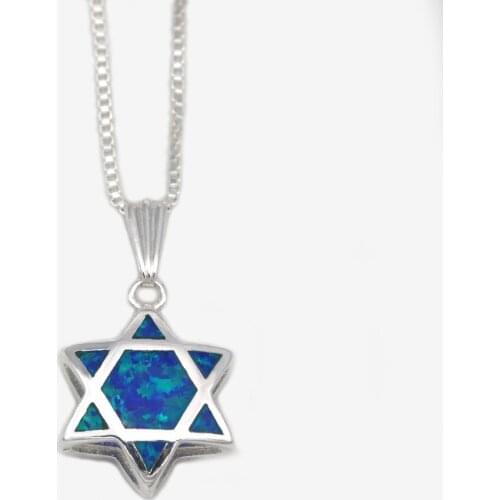 JZP0075 2021 new blue opal six-pointed star can be worn on both sides pendant necklace lovers jewelry gifts
