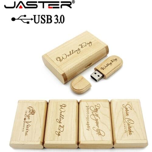 JASTER USB 3.0 high speed Wooden USB flash drive Maple wood+box pendrive 4GB 16GB 32GB 64GB memory stick gifts free custom logo
