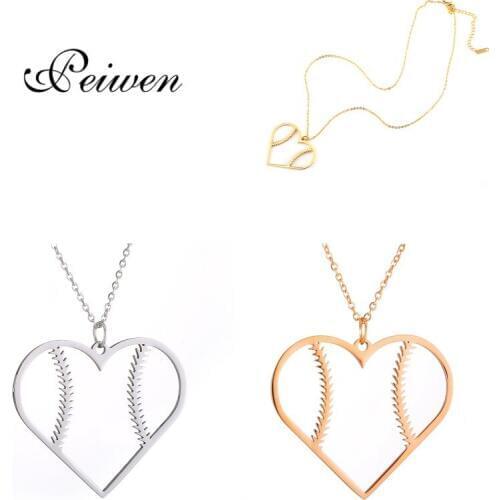 Fashion Baseball Heart Shape Pendant Necklace Stainless Steel Rose Gold Silver Color Chain For Women Men Jewelry Charm Choker