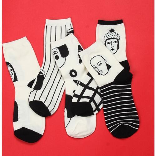 Fashion Harajuku Socks Women Man Striped Plaid Character Printed Art Sock Unisex Casual Ankle Socks Funny Happy Female Hosiery