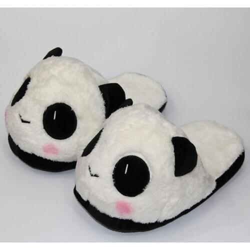 Cartoon Cute Panda Stuffed Slippers Big Eyes Animal Dolls Slides Winter Warm Indoor Floor Plush Toys Shoes For Unisex Man Woman