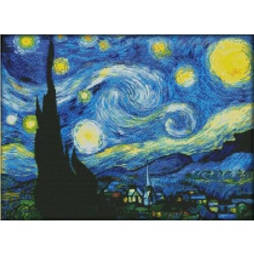 The Starry Night of Van Gogh Counted Cross Stitch Kits Patterns Printed Canvas Embroidery Sets 11CT 14CT DIY Home Decor Painting