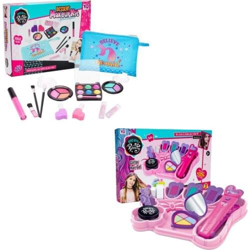 Girls Make up Toy Set Pretend Play Princess Pink Makeup Beauty Safety Non-toxic Kit Toys for Girls Dressing Cosmetic Travel Bag