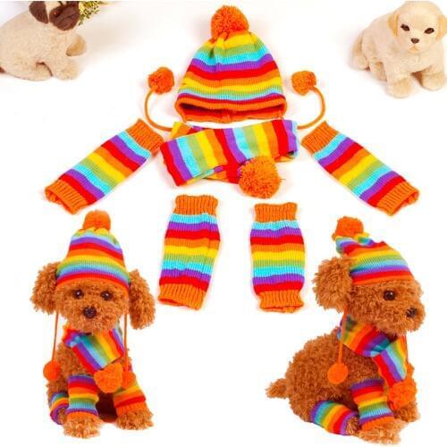 New pet clothes knitted winter warm three-piece hat elbow scarf