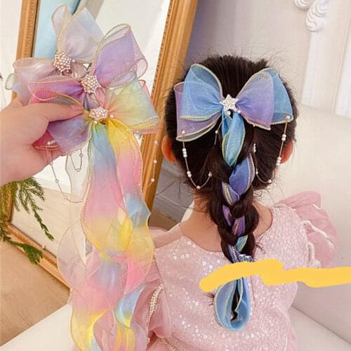 New Girls Cute Colorful Chiffon Bow Ribbon Hairpins Children Sweet Hair Decorate Headband Hair Clips Fashion Hair Accessories