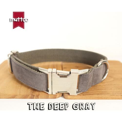 MUTTCO retailing handmade collar THE DEEP GRAY poly satin and nylon Grey dog collar and leash 5 sizes UDC025