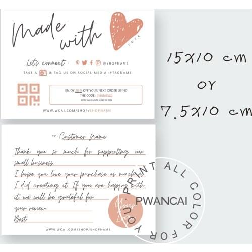 Editable Business Thank You Card, lightred Packaging Insert Card for Makers and Crafters, Insert QR&Discount Thanks Note