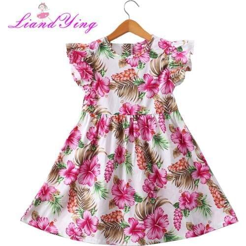 Girls Dresses 2021 New Fashion Princess Clothing Lush Leaves Flower Pattern Fly Sleeves Girls Dresses For 2-12 Years