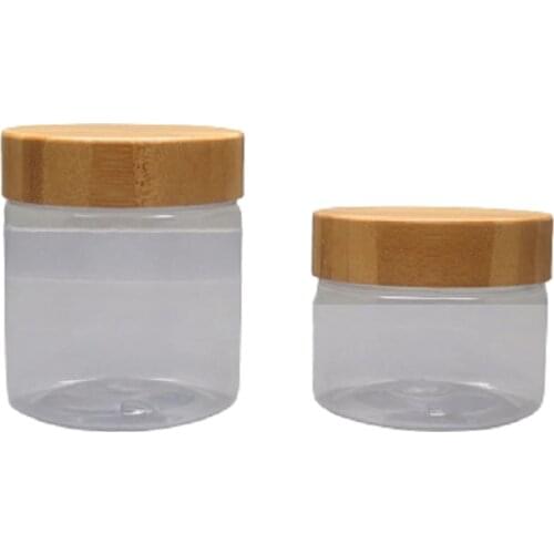 150ML 250G Bamboo Lid Cover Clear Transparent Plastic PET Cosmetic Packaging Cream Jar Refillable Bottle Container 10pieces/Lot