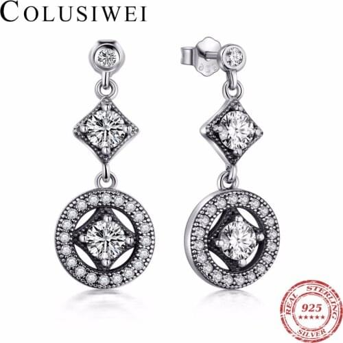 COLUSIWEI Classic Fashion Solid 925 Sterling Silver Wedding Drop Earrings 5A Zircon VINTAGE Crystal For Women Engagement Jewelry