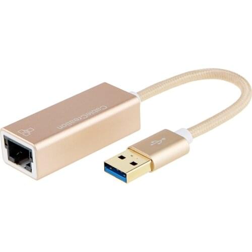 USB 3.0 Network Adapter, Braided & Aluminum USB to RJ45 Gigabit Ethernet Adapter, Small Size and No Drive Required, Gold
