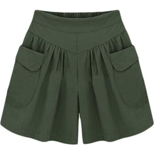 Summer Shorts Women Plus Size Solid Color Elastic Waist Casual Loose Shorts with Pocket Comfortable Women shorts 2021
