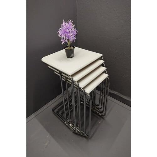 Modern Luxury Zigon 4'lü Wheel Mdf C Pattern Coffee table Light Walnut coffe table