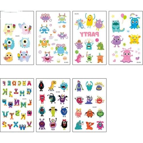 Monster Tattoo Temporary Tattoo Sticker Cute Fake Tatoo Flash Tatto Waterproof Small Body Art for Children Halloween Tattoos