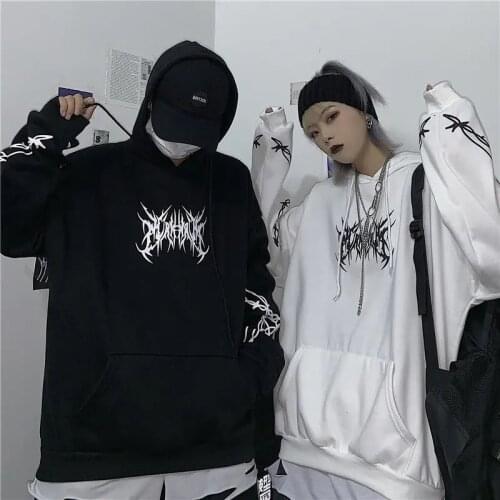 Y2K Goth Punk Sweatshirt Letter Printing Oversized Aesthetic Hoodie Ulzzang Fashion Black Sweatshirt Hip Hop Vintage Streetwear