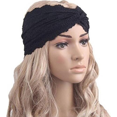 1Pc Muslim Turban Headband Black Lace Turban Cross Headwrap Lace Hairband Hair Accessories