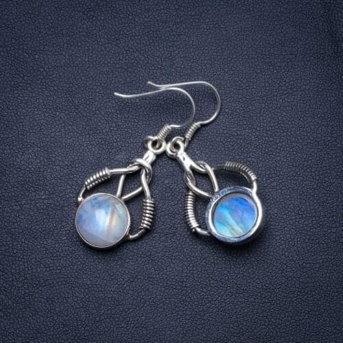 Natural Rainbow Moonstone Handmade Unique 925 Sterling Silver Earrings 1.5" X4923