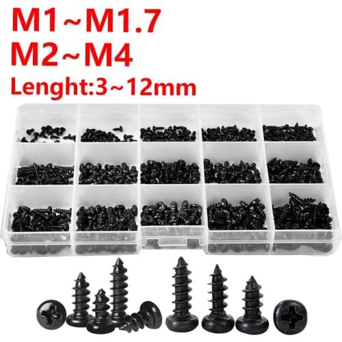 M1-M4 Boxed Black Phillips Pan Head Self Tapping Screw Laptop Small Screw Round Head Thread Metric Electronic Assortment Kit
