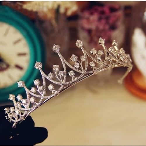 Top Quality Wedding Bridal Bridesmaid Flower Cubic Zirconia Girls white plated zircon tiara crown / headband For Prom