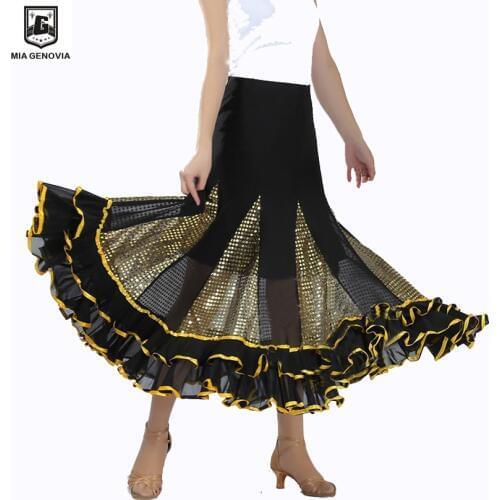 Swing Latin Ballroom Dance Skirt Square Dancing Sequin Dresses Sequins Modern Social Dance Skirt National Standard Waltz Dress