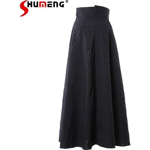 2021 Autumn New Fashion Mature Slim fit Big Hem Skirt Women Black High Waist Irregula A-line Ankle-Length Skirt for Ladies